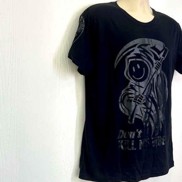 Fresh Laundry - Don’t Kill My Vibe Smiley Grim Reaper Black Short Sleeve T Large - Picture 4 of 12